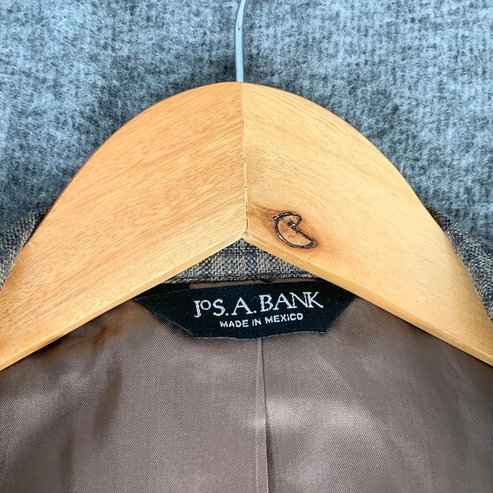 Jos A Bank Blazer Jacket Men 44L Brown Check Linen Silk Wool Sport Coat Chelsea